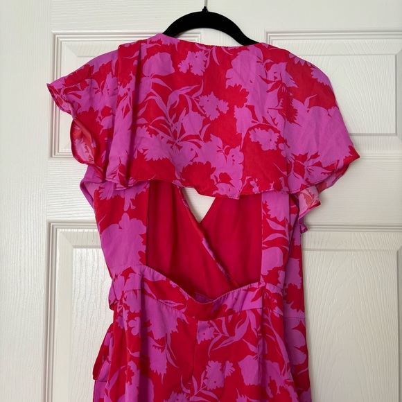 DO+BE Floral Wrap Open Back Romper Pink/Red Size M - Picture 7 of 16